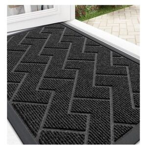 OLANLY Front Door Mat Rug Indoor Outdoor Entrance, Waterproof 29.5 x 17, Black